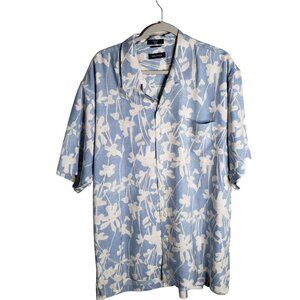 Nautica Men's Hawaiian 100% Silk Shirt Size XXL Lt Blue & Cream Abstract Floral